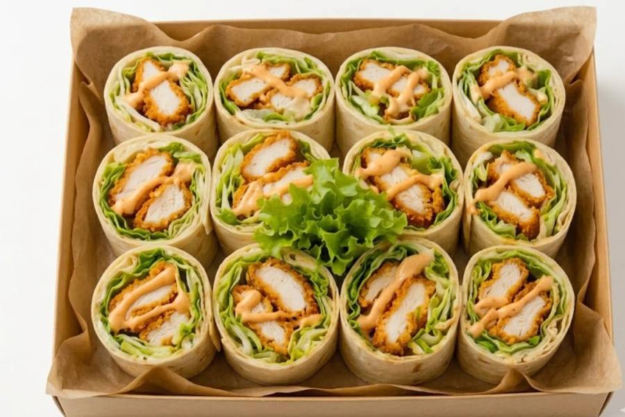 A box of Bonata's crispy chicken wraps